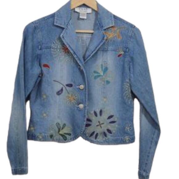 Clio  Embroidered Denim Jean Jacket Size 4 in Wonderful condition - Picture 1 of 6